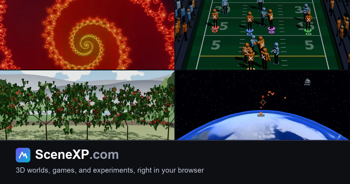 The SceneXP.com logo with the tagline: custom 3D experiences, right in your browser.